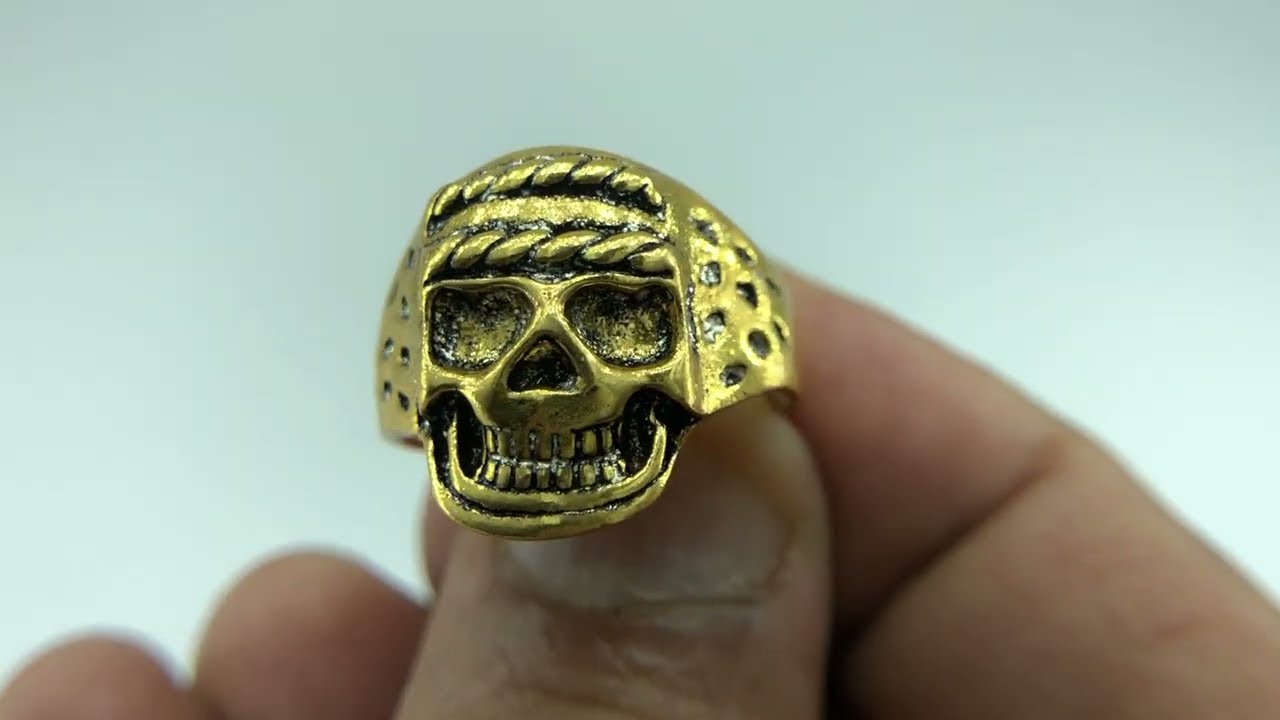 925 Sterling Silver Gold Finish Designer Skull Ring