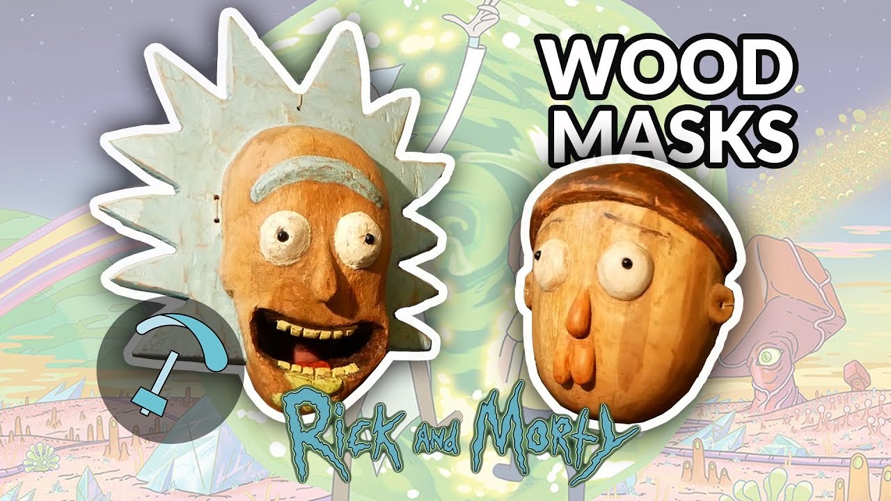 Rick and Morty masks hand carved solid wood- BANDARRA