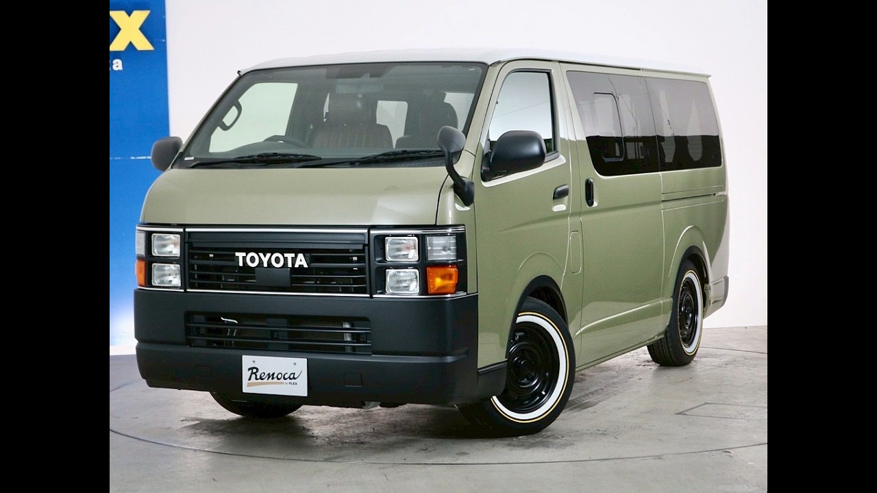 【抹茶色♪ポップで可愛らしい角目ハイエース】低走行200㎞台/H30年式/角目４灯フェイスチェンジ/ローダウン/１６インチＡＷ/ナビ/ベッドキット