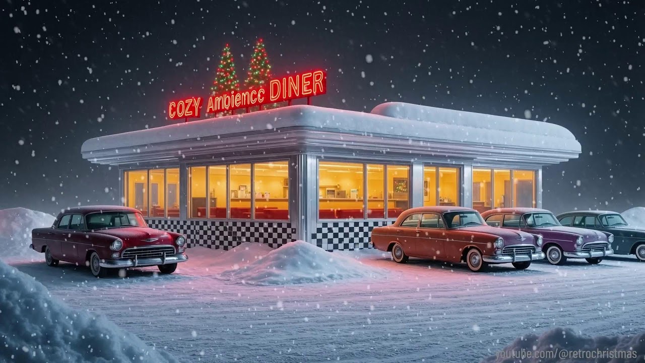Relaxing Retro 1950s Diner ❄️ Soft Jazz ❄️ Snow
