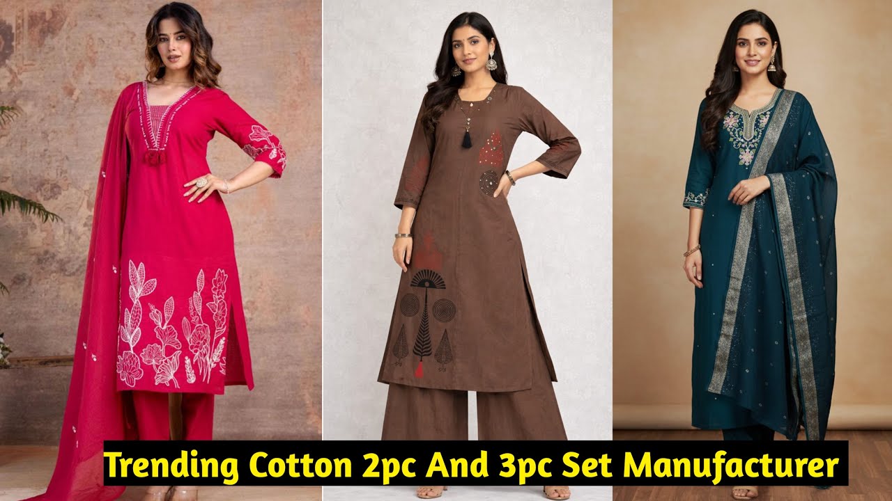 Pure cotton And Fancy Three Pieces Collection,Surat Kurti wholsale market 