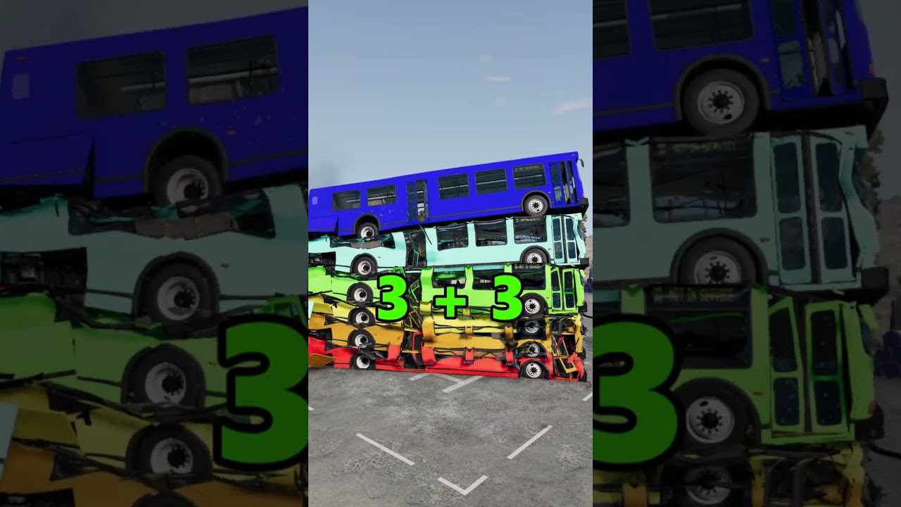 Mixed Rainbow Color Buses Falling I BeamNG