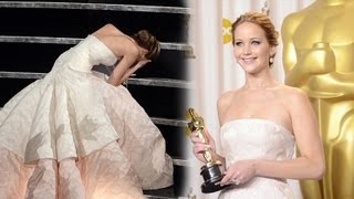 Jennifer Lawrence Falls After 2013 Oscar Win - Acceptance Speech Best Actress