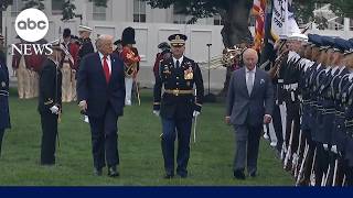 President Trump and King Charles III review the troops at welcome ceremony