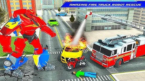 Flying Firefighter Robot Transforming Truck Robot Action Game #2 - Android Gameplay