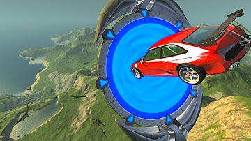 BeamNG.drive - Cars Jumping into Time Machine Portal to Dinosaur Time