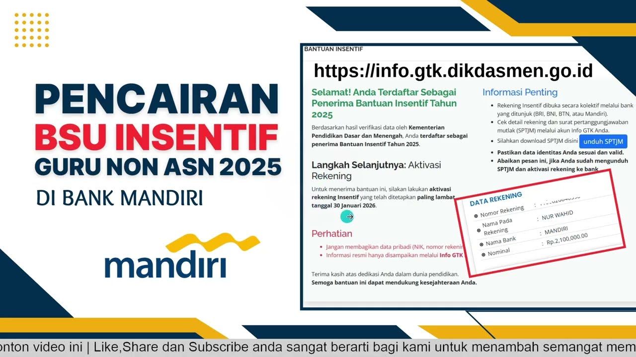 LANGSUNG CAIR ! CARA PENCAIRAN BSU GURU NON ASN 2025 DI BANK MANDIRI