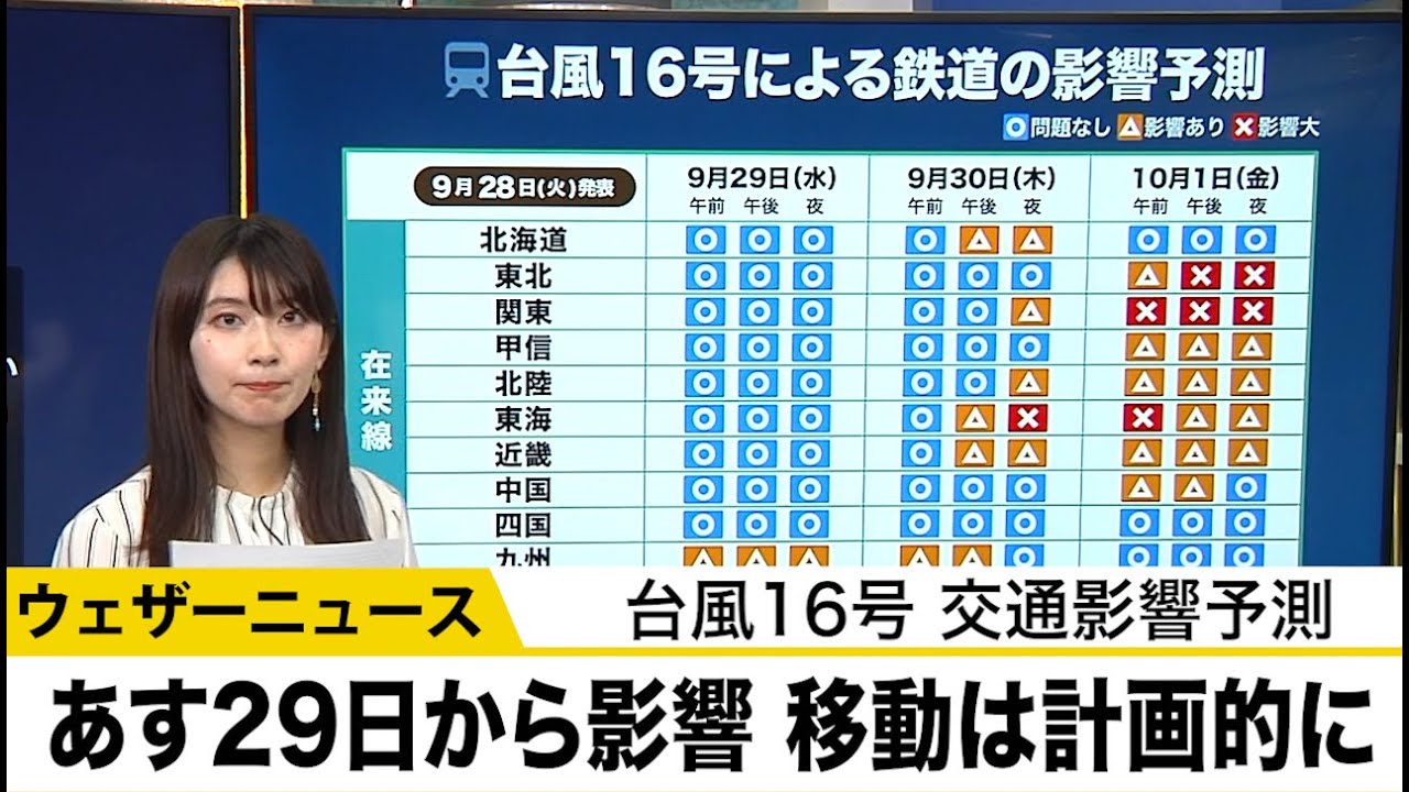 台風16号 交通影響予測 あす29日から影響 移動は計画的に Youtube