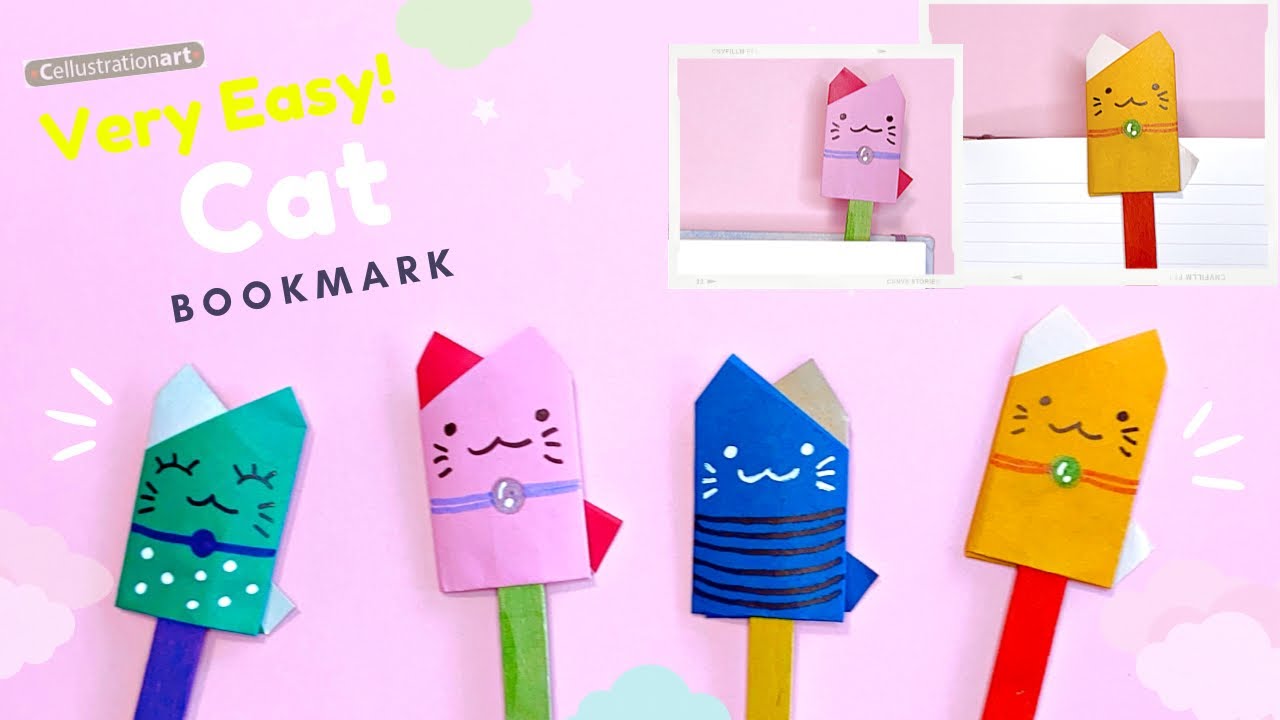 So Easy & Cute! Origami Cat Bookmark in 1 minute | Origami Paper Bookmark