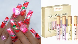 DIY Pink XMAS Candy Cane Curve Hello Kitty Nails! ft. MODELONES new Cuticle Oils!! screenshot 5