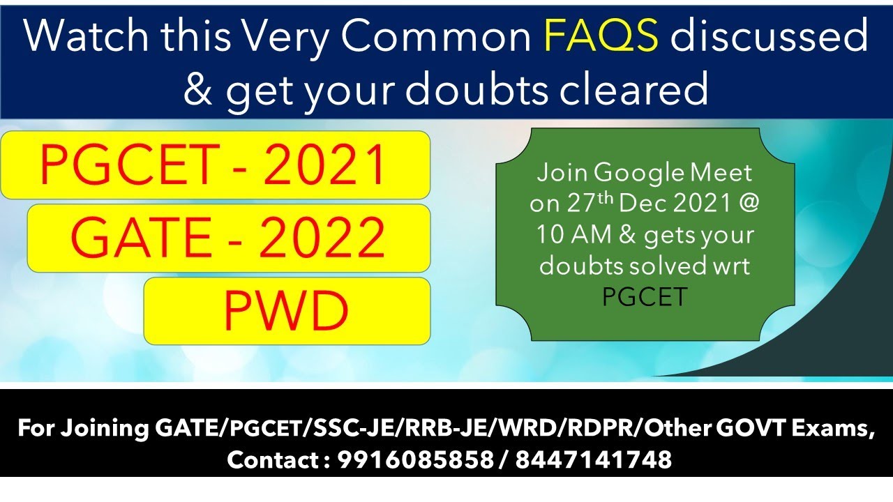 PGCET, GATE & PWD : Very Common FAQS | Civil Engg | PWD | SSC-JE | KPSC ...
