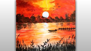 sunset painting acrylic easy step beginners