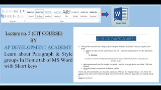 learn about paragraph and style groups in home tab of MS Word #viralvideo #computer