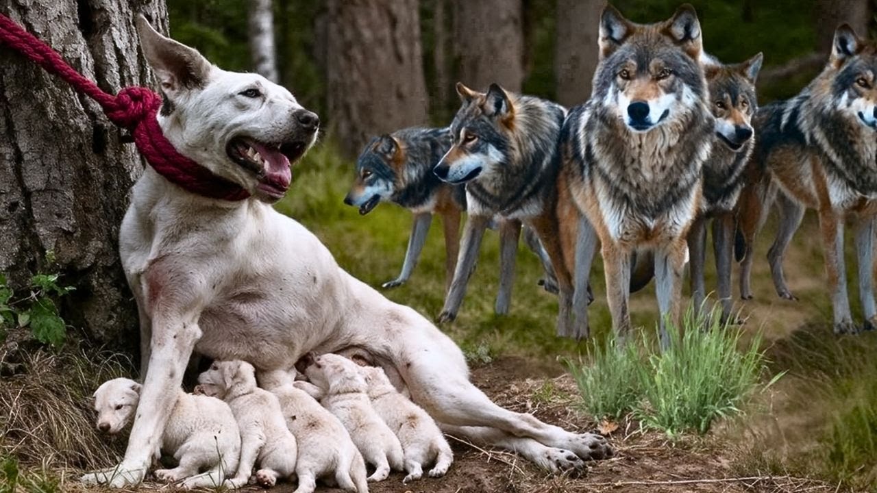 رجل يربط أنثى كلب مع جِرائها بشجرة ويتركهم، لكن يحدث شيء لا يُصدَّق...