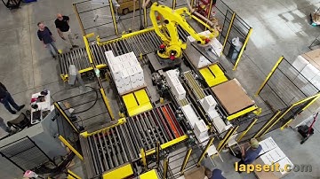 Hamrick Packaging Systems - Centralized Palletizing for 2.5G Cases (Timelapse)