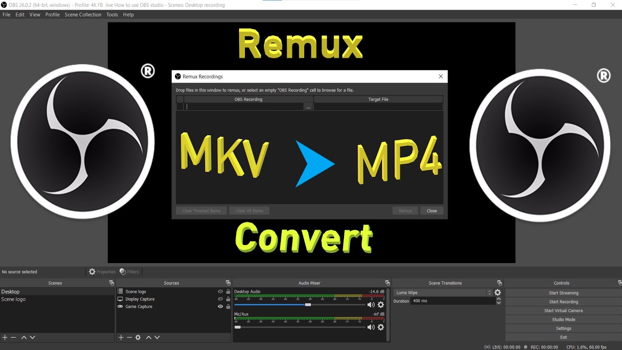 How to convert mkv to mp4 using OBS studio  Remux recordings OBS studio