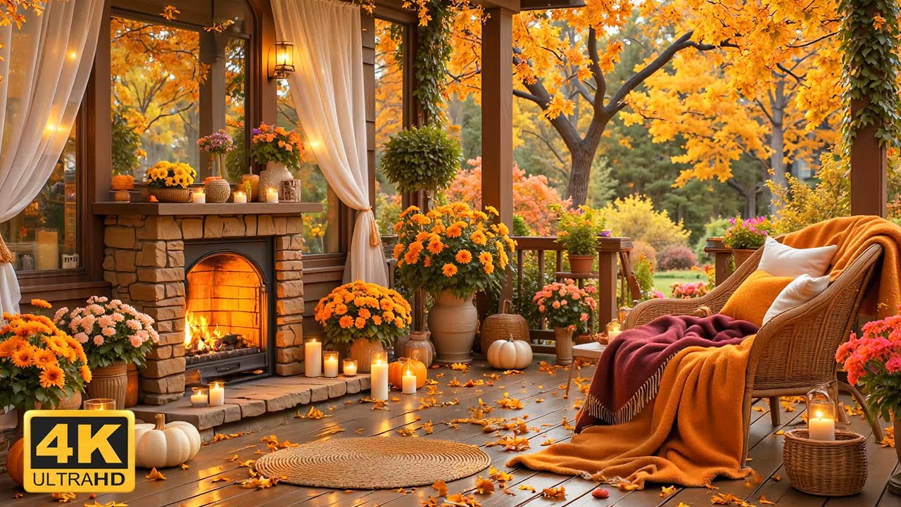 Cozy Autumn Fireplace Ambience 🍁| Soothing Piano Music for Relaxation ...