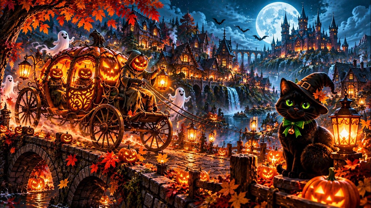 Cozy Night in a Haunted Village ๐ Spooky Halloween Ambience ๐ป Relaxing Sounds & Halloween Music