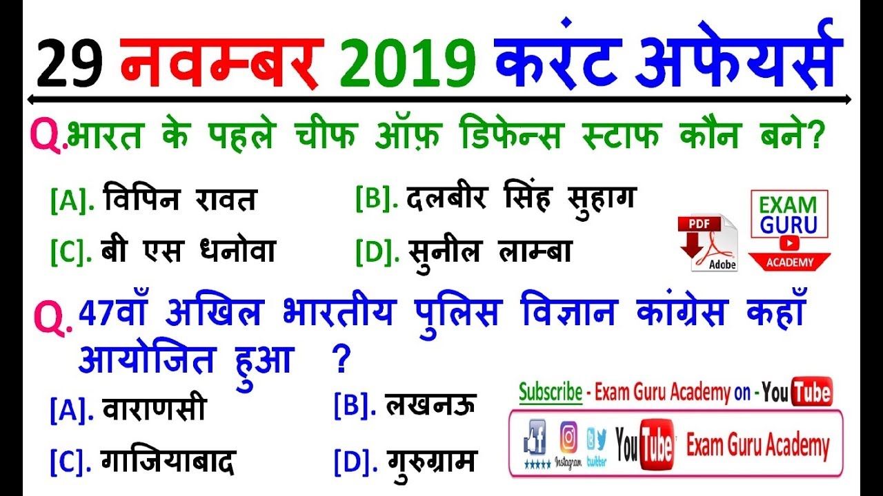 29 November 2019 Daily Current Affairs MCQ | For - All Comptitive Exams ...