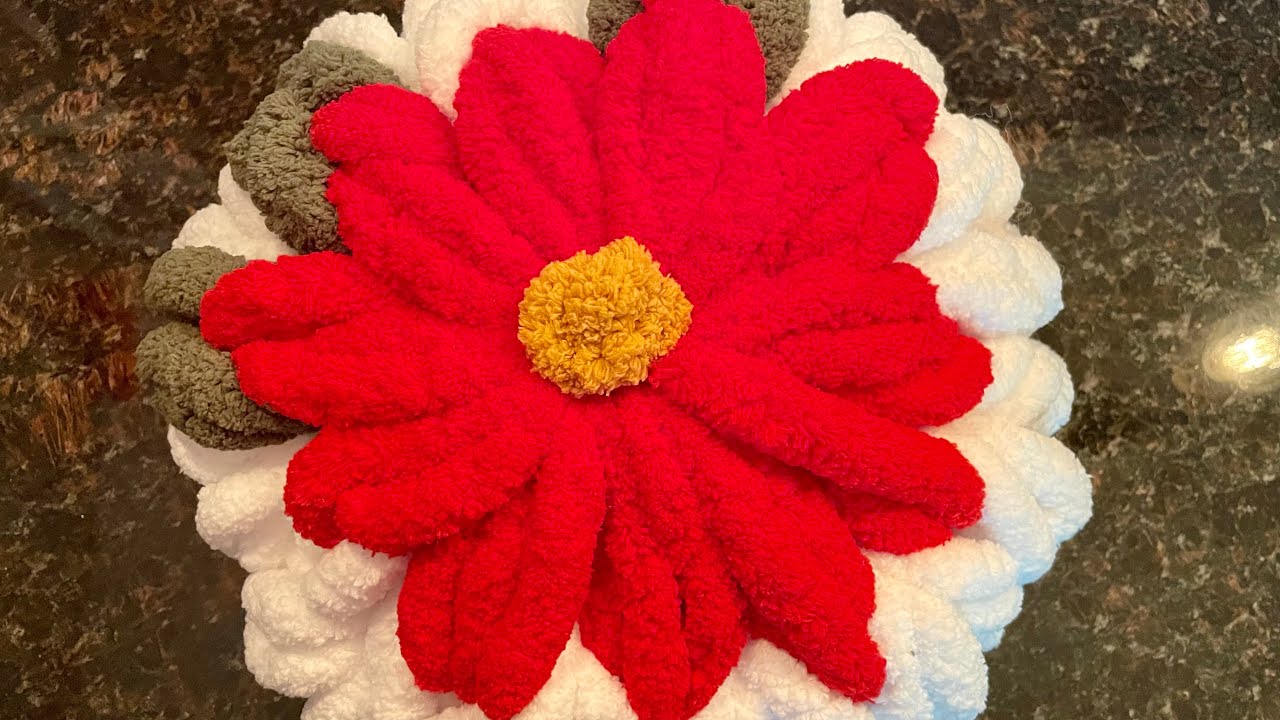 How to hand knit a poinsettia pillow with leaves YouTube