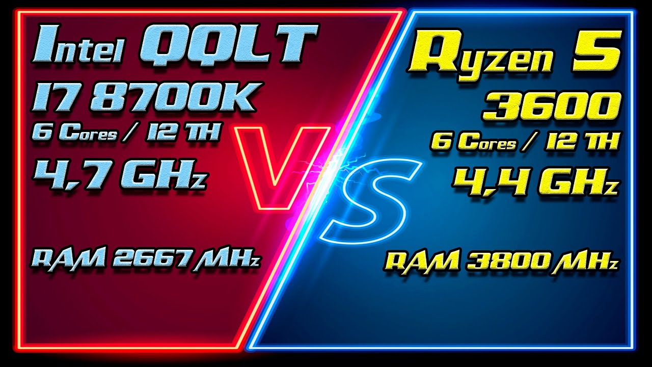 Core i7 8700K QQLT (4700MHz) vs Ryzen 5 3600 (4400MHz). MAX OC