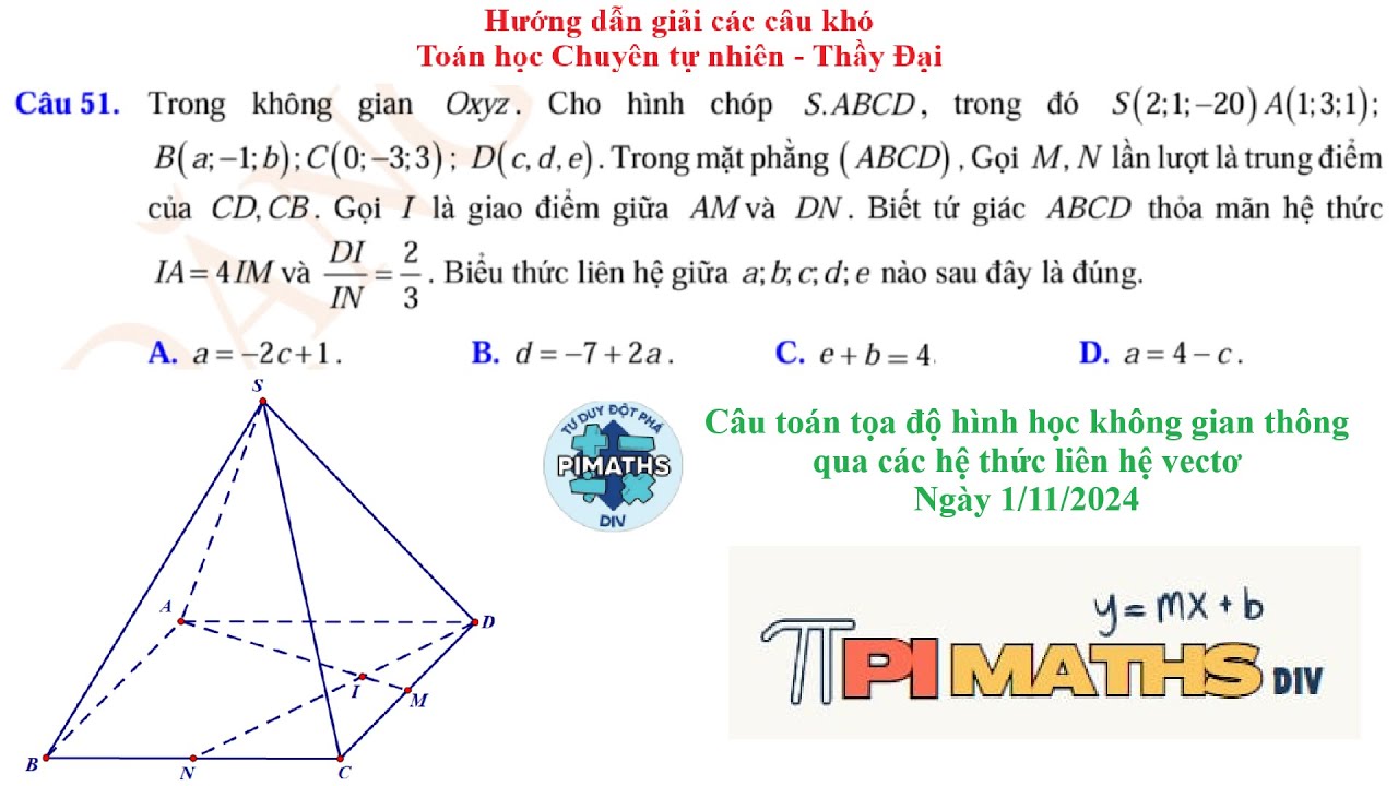 Toán VDC: Trong không gian Oxyz, cho hình chóp S.ABCD có S(2;1;-20), A(1;3;1),B(a;-1;b),C(0;-3;0)