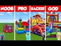 Minecraft battle noob vs pro vs hacker vs god bouncy castle house base build challenge  animation