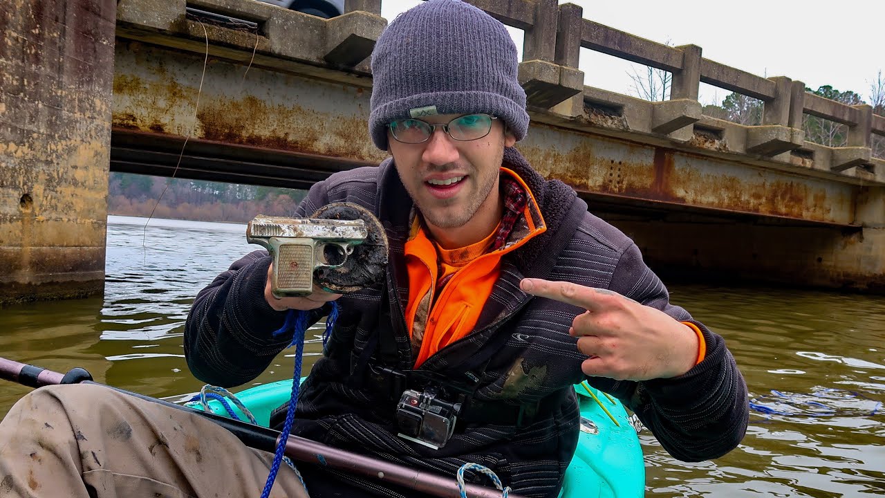 Magnet Fishing From A Kayak With a 500lb Magnet!!! Gun Found 