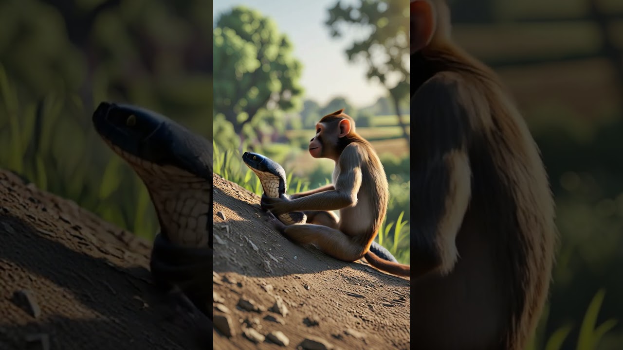 what a surprise Monkey plays with snake intimatel 