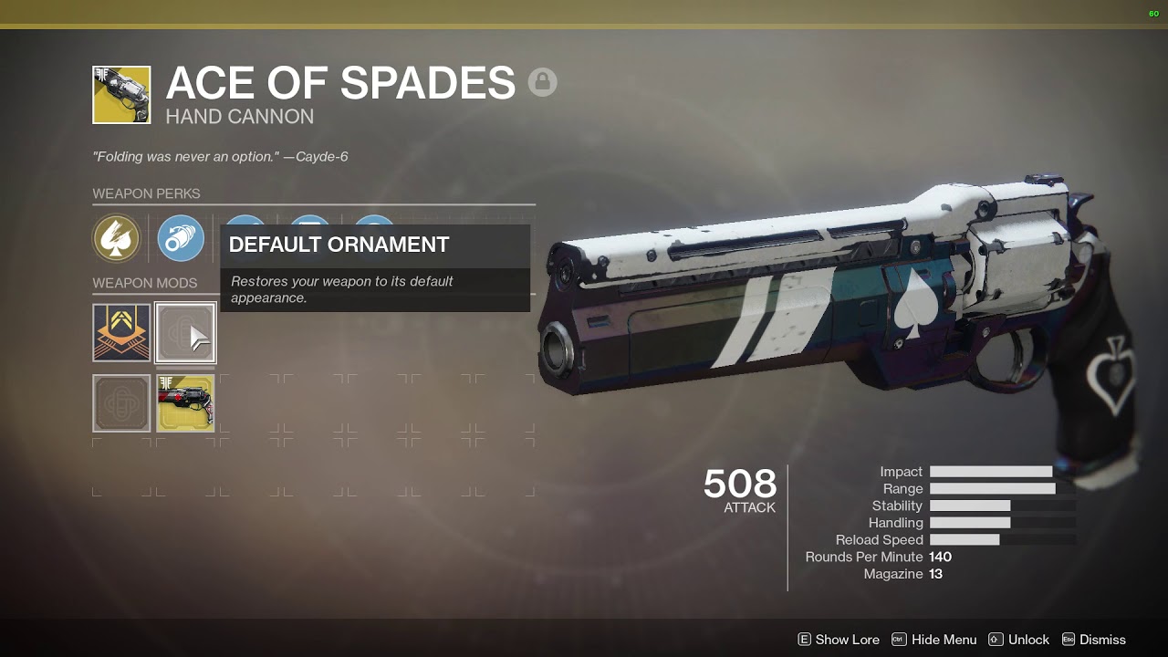 Destiny 2 Ace of Spades Ornament Vs Normal Look YouTube