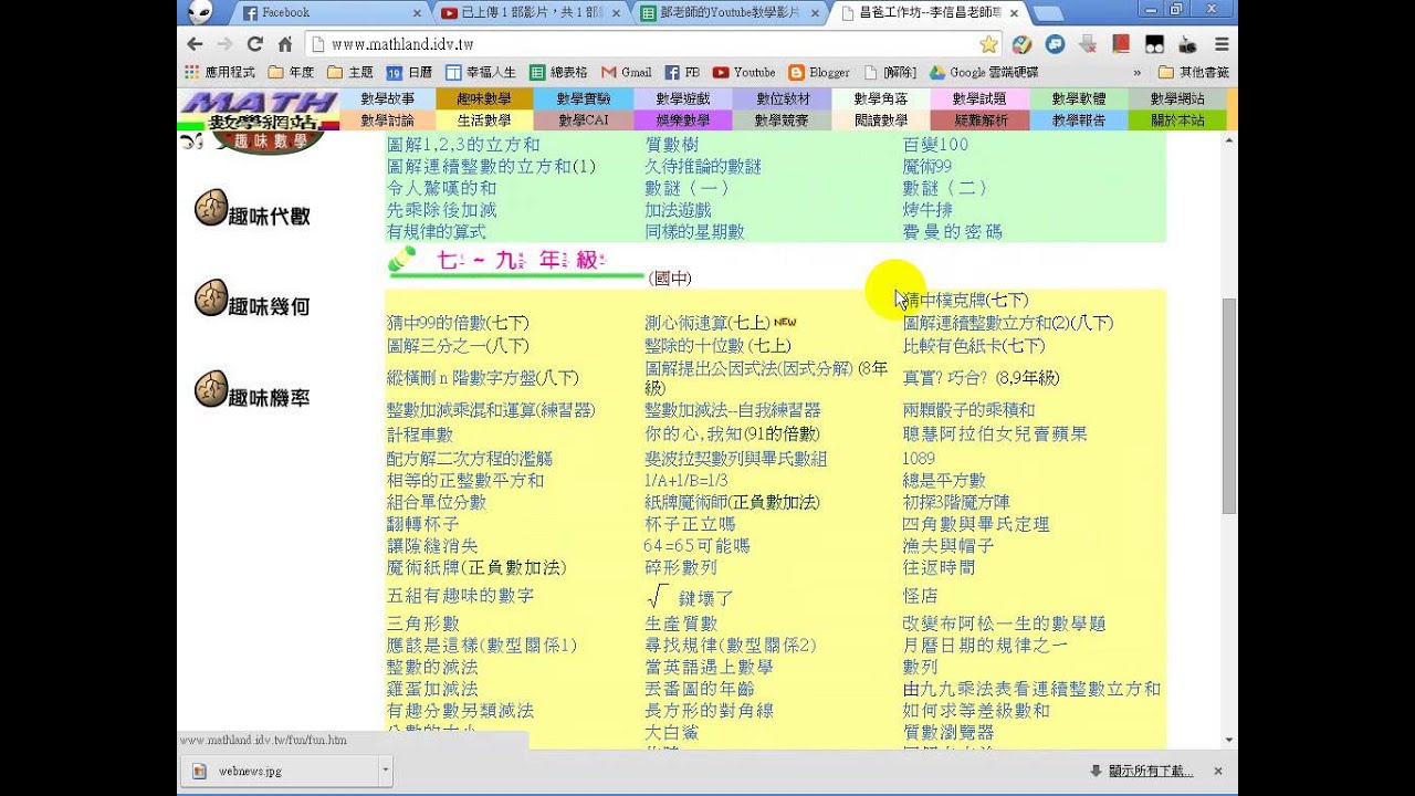 國中小學生網路教學資源介紹：教學001－昌爸的工作坊(數學)