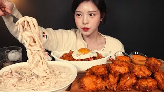 SUB)Spicy Boneless Fried Chicken, Cream Pasta, Kimchi-bokkeum-bap Mukbang ASMR Korean Eating Sound