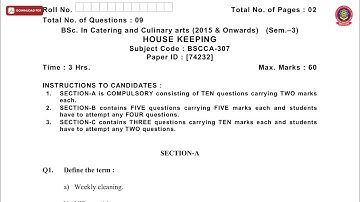 BSC CCA 3RD SEM HOUSE KEEPING DEC 2018 | PTU