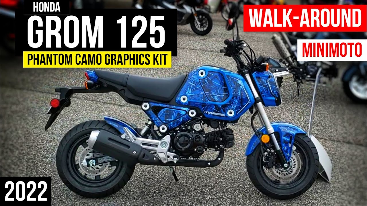 22 Honda Grom 125 Walkaround With Blue Phantom Camo Graphics Kit 125cc Minimoto Motorcycle Youtube