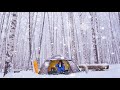 [4K] Camping in the snowy deep birch forest. Best camping ever. Trekking camping in the snow