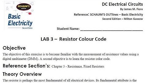 DC Electrical Circuits Lab 3 - Resistor Colour Code