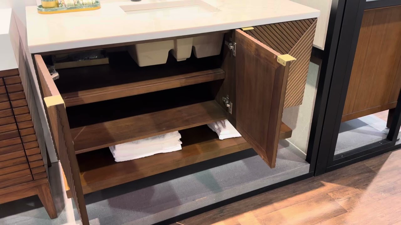 Victorian Silver quartz by Silestone on a Marcello 48-inch James Martin Vanity