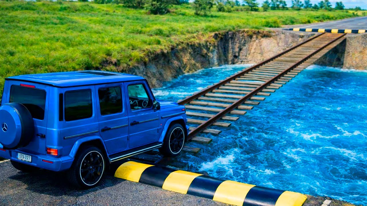 Cars vs Train Track Bridge Challenge #3 in BeamNG 