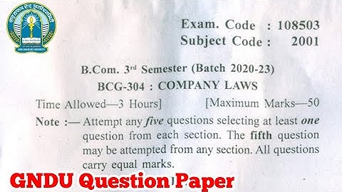 Gndu B.Com 3rd Semester Company Laws Question Paper || Bcom 3rd Semester Question Paper