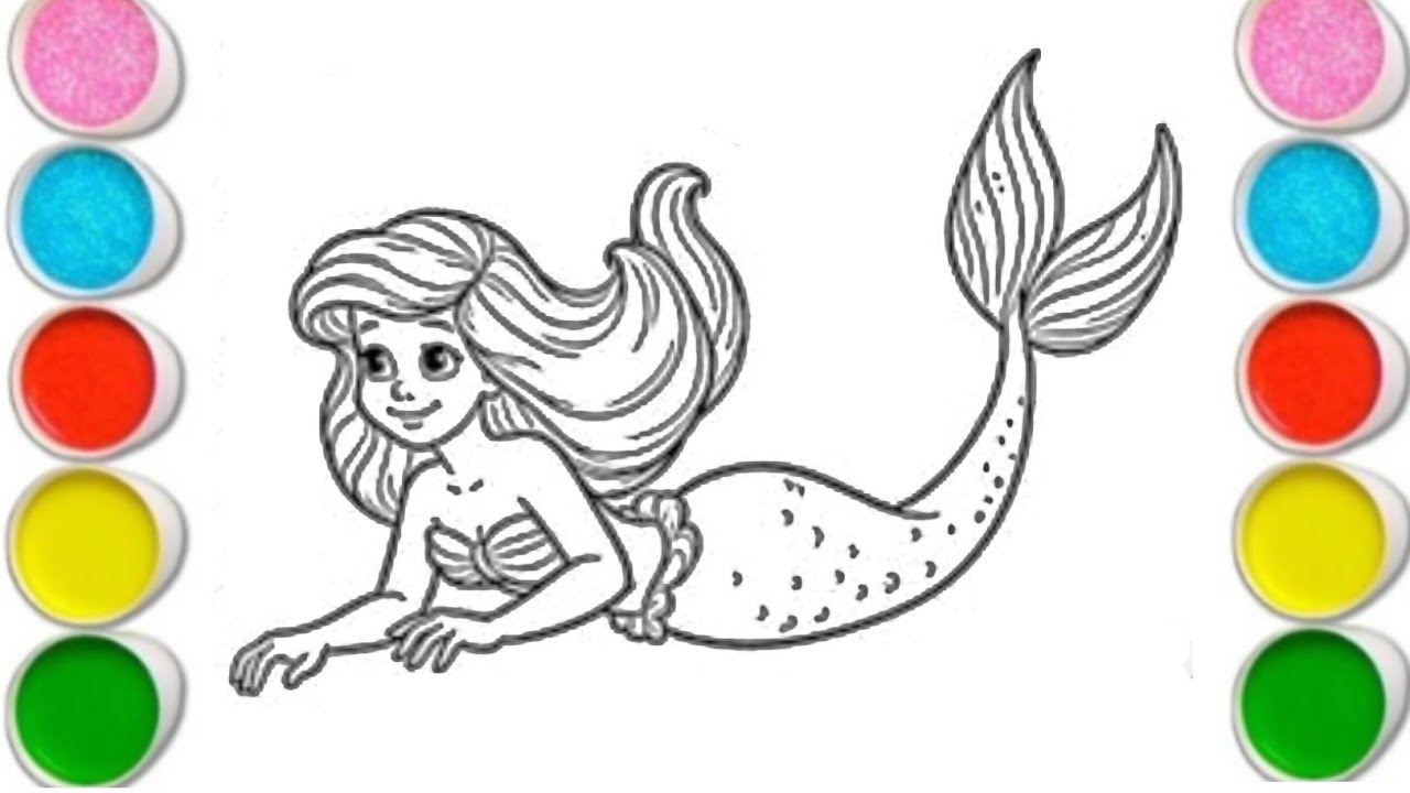 Cute Mermaid Drawing, 💖🎃🌈 Painting Colouring For Kids, and Toddlers_ Kids Art 