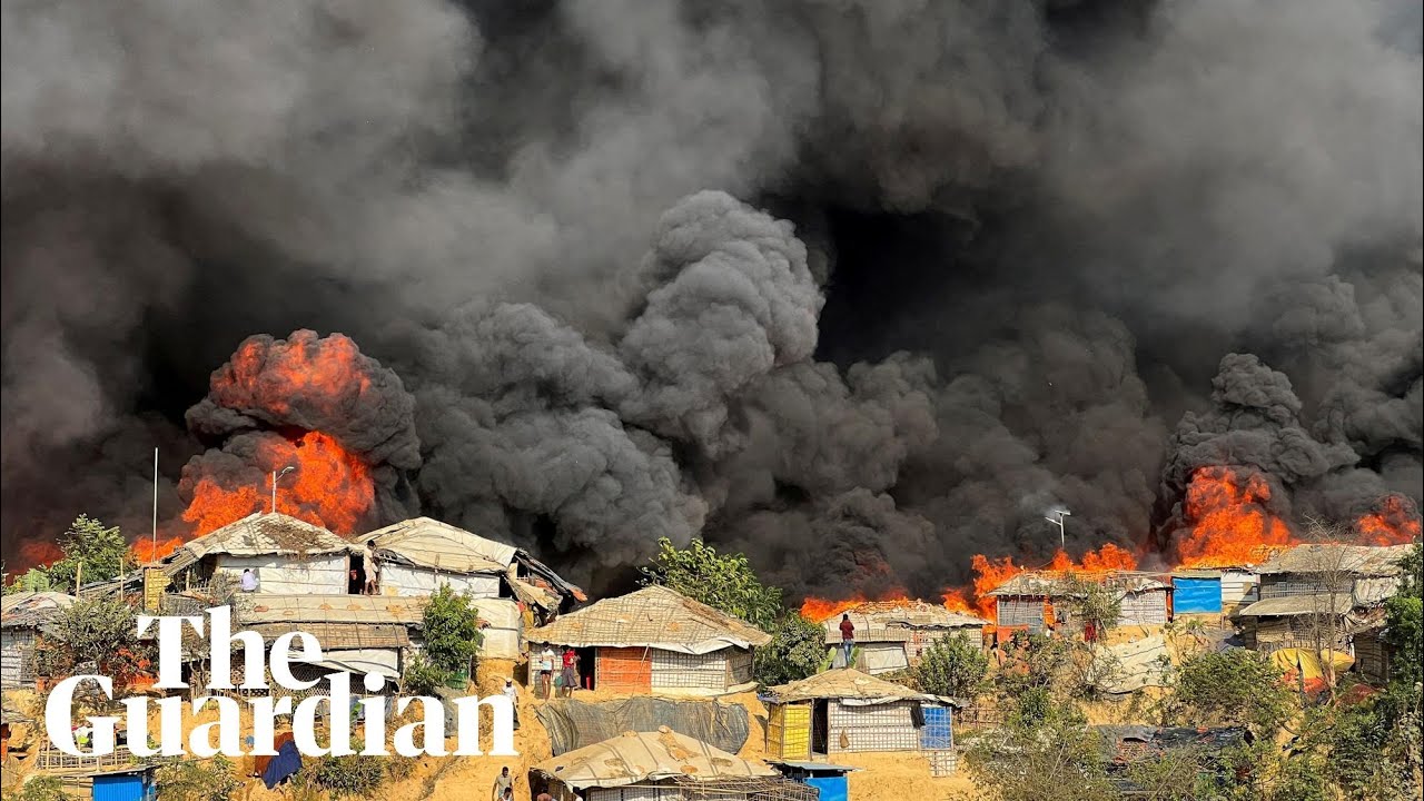 Huge fire at Rohingya refugee camp leaves thousands without shelter Bangladesh The Guardian image