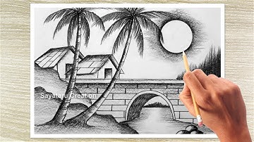 Beautiful Bridge Scenery Tutorial for Beginners, EASY Pencil Drawing
