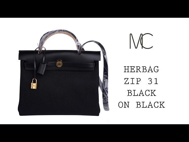 Hermes Herbag Zip Black on Black 31 Officier Canvas / Vache Hunter