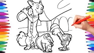Disney Zootopia Coloring Pages | Watch How to Draw Nick and Judy Zootopia | Disney Zootropolis