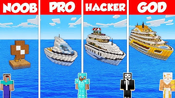 YACHT BOAT SHIP HOUSE BUILD CHALLENGE - Minecraft Battle: NOOB vs PRO vs HACKER vs GOD / Animation