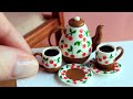 Miniature coffee pot and cups with cherry pattern🍒