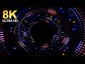 8K Screensaver Abstract Digital Neon Tunnel with Circular Light Particles and Copy Space Center