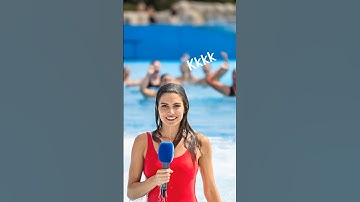 Reporter vs. Wave: Who’s Your Team? 😂🌊 #reporter #wavepool #funnyshorts