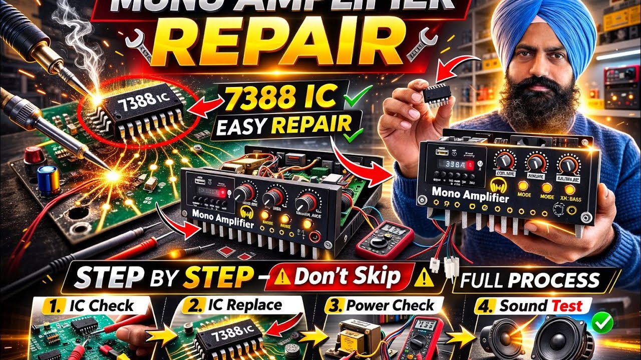 Tractor mono amp repair#200watt amp repair#300wattamp#viral#sound problam#7388 amp repair#mono amp#