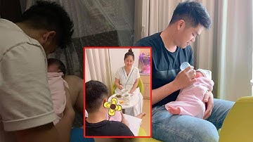 Ông xã Lê Phương giúp vợ chăm con và ru con ngủ lúc nửa đêm